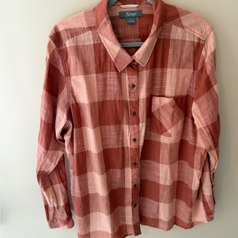 Natural Reflections cotton top Baked Clay Orange Plaid Shirt Size XXL